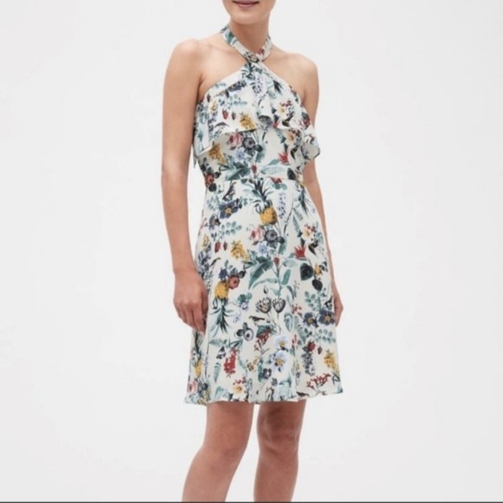 Ivory Flower Bird/Fruit Halter Dress